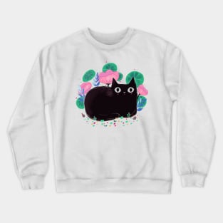 Cute black cat with flowers Crewneck Sweatshirt